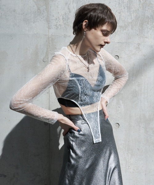 【josemoon】corset hem lace tops /black JOSE MOON（ジョゼムーン）の「CORSET HEM LACE TOPS/コルセット