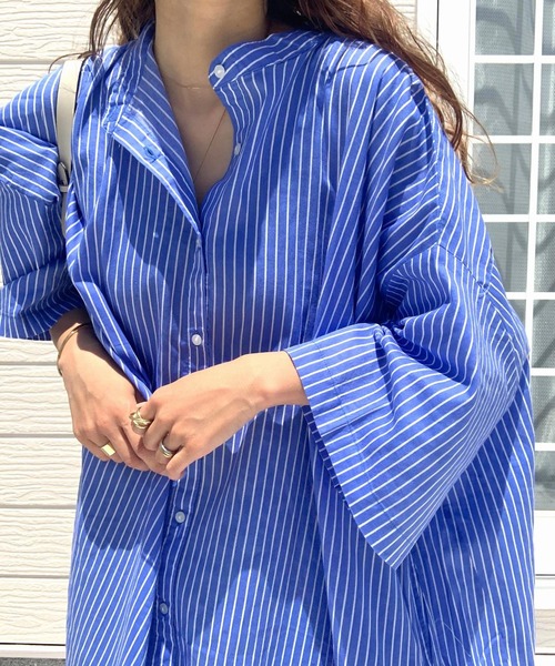 Q(キュー)の「キャンブリックボイルシャツワンピ(シャツワンピース・レディース・ピンク/ホワイト×ブラック/ブルー系・MEDIUM)」の7枚目の写真