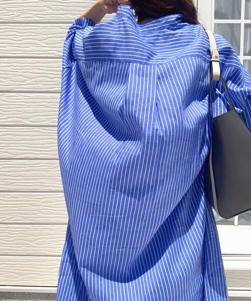 Q(キュー)の「キャンブリックボイルシャツワンピ(シャツワンピース・レディース・ピンク/ホワイト×ブラック/ブルー系・MEDIUM)」の9枚目の写真