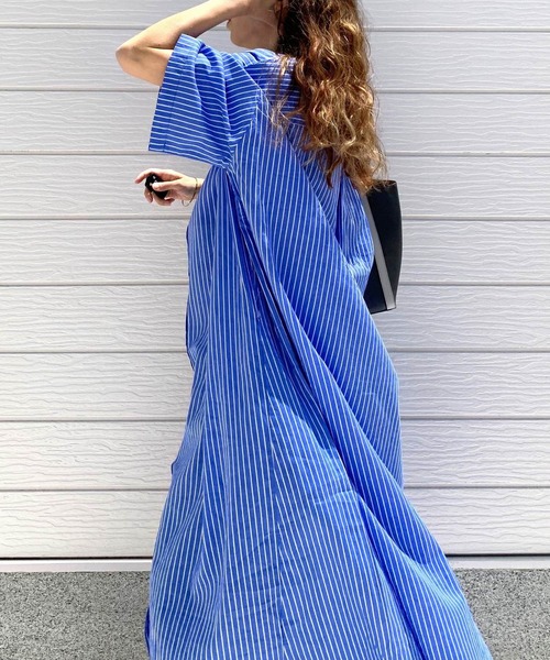 Q(キュー)の「キャンブリックボイルシャツワンピ(シャツワンピース・レディース・ピンク/ホワイト×ブラック/ブルー系・MEDIUM)」の8枚目の写真