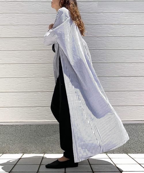 Q(キュー)の「キャンブリックボイルシャツワンピ(シャツワンピース・レディース・ピンク/ホワイト×ブラック/ブルー系・MEDIUM)」の11枚目の写真