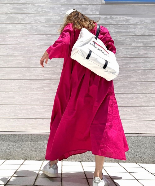 Q(キュー)の「キャンブリックボイルシャツワンピ(シャツワンピース・レディース・ピンク/ホワイト×ブラック/ブルー系・MEDIUM)」の14枚目の写真