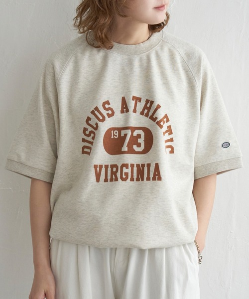 DISCUS ATHLETIC(ディスカス アスレチック)の「DISCUS ATHLETIC ロゴ半袖スウェットT(Tシャツ/カットソー・レディース・ブラック/ホワイト/ライトグレー・M)」の1枚目の写真