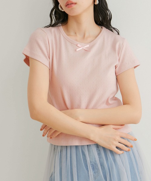 VIS(ビス)の「【WEB/一部店舗限定】パターンメッシュミニTシャツ(Tシャツ/カットソー・レディース・ピンク/ホワイト系その他/ホワイト系その他2/グレー・FREE)」の4枚目の写真