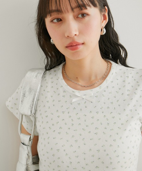 VIS(ビス)の「【WEB/一部店舗限定】パターンメッシュミニTシャツ(Tシャツ/カットソー・レディース・ピンク/ホワイト系その他/ホワイト系その他2/グレー・FREE)」の3枚目の写真