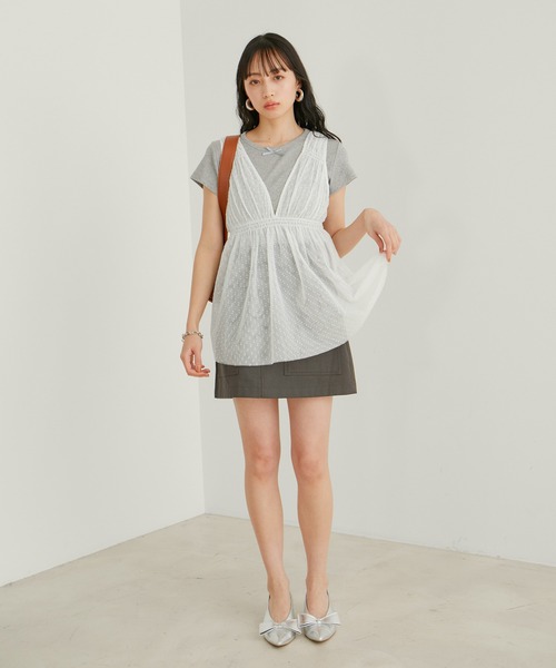 VIS(ビス)の「【WEB/一部店舗限定】パターンメッシュミニTシャツ(Tシャツ/カットソー・レディース・ピンク/ホワイト系その他/ホワイト系その他2/グレー・FREE)」の16枚目の写真