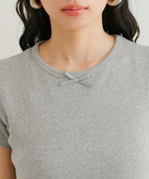 VIS(ビス)の「【WEB/一部店舗限定】パターンメッシュミニTシャツ(Tシャツ/カットソー・レディース・ピンク/ホワイト系その他/ホワイト系その他2/グレー・FREE)」の12枚目の写真