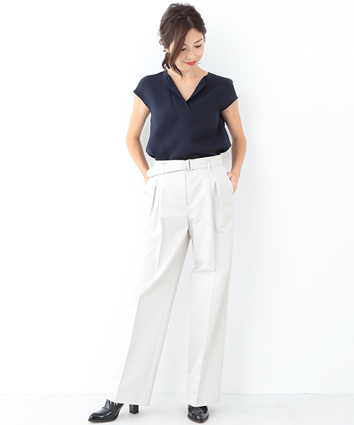 Demi-Luxe BEAMS（デミルクス ビームス）の「Demi-Luxe BEAMS / ベルト付き ボックスタック ワイドパンツ（その他パンツ・レディース・ブラック/ライトグレー・38/40/36）」の10枚目の写真