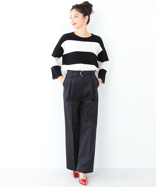 Demi-Luxe BEAMS（デミルクス ビームス）の「Demi-Luxe BEAMS / ベルト付き ボックスタック ワイドパンツ（その他パンツ・レディース・ブラック/ライトグレー・38/40/36）」の3枚目の写真