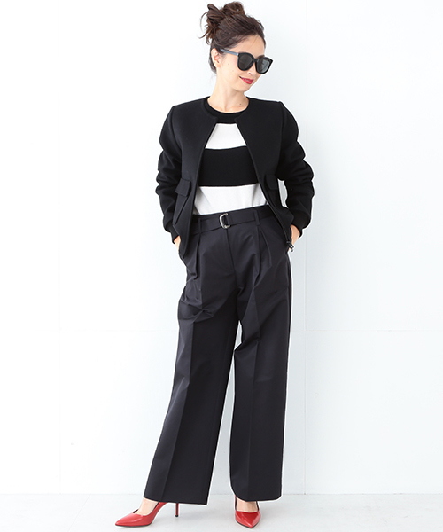 Demi-Luxe BEAMS（デミルクス ビームス）の「Demi-Luxe BEAMS / ベルト付き ボックスタック ワイドパンツ（その他パンツ・レディース・ブラック/ライトグレー・38/40/36）」の4枚目の写真