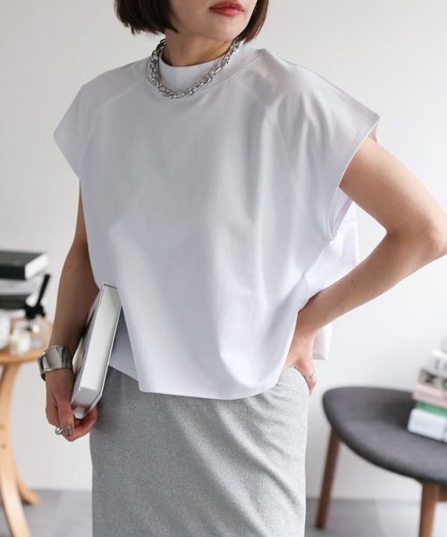 ap retro(アプレトロ)の「【USAコットン】ミニ裏毛フレンチスリーブトップス(Tシャツ/カットソー・レディース・ホワイト/ネイビー×ホワイト/グレー/ブラック・FREE)」の17枚目の写真