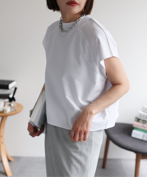 ap retro(アプレトロ)の「【USAコットン】ミニ裏毛フレンチスリーブトップス(Tシャツ/カットソー・レディース・ホワイト/ネイビー×ホワイト/グレー/ブラック・FREE)」の18枚目の写真