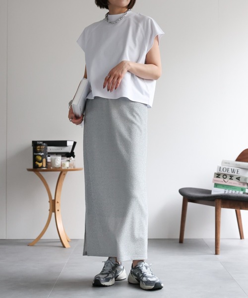 ap retro(アプレトロ)の「【USAコットン】ミニ裏毛フレンチスリーブトップス(Tシャツ/カットソー・レディース・ホワイト/ネイビー×ホワイト/グレー/ブラック・FREE)」の20枚目の写真