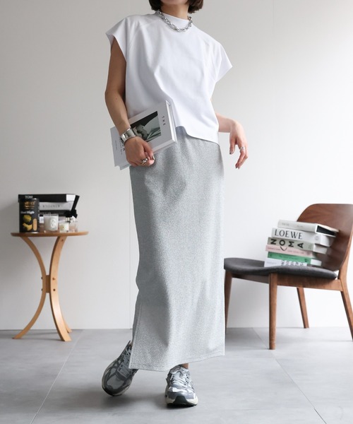 ap retro(アプレトロ)の「【USAコットン】ミニ裏毛フレンチスリーブトップス(Tシャツ/カットソー・レディース・ホワイト/ネイビー×ホワイト/グレー/ブラック・FREE)」の21枚目の写真