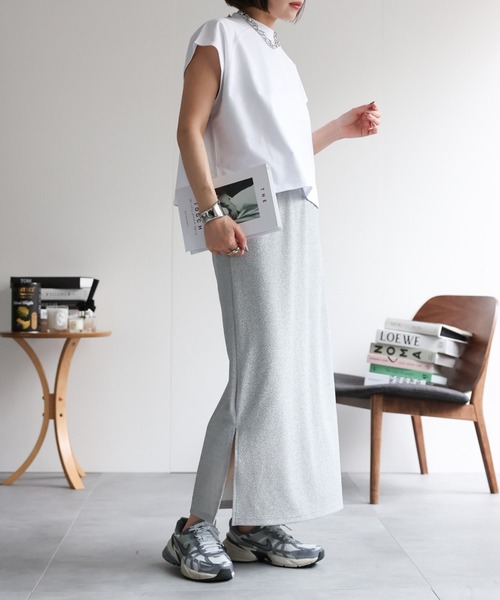 ap retro(アプレトロ)の「【USAコットン】ミニ裏毛フレンチスリーブトップス(Tシャツ/カットソー・レディース・ホワイト/ネイビー×ホワイト/グレー/ブラック・FREE)」の22枚目の写真