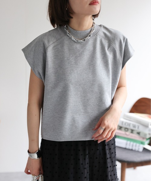 ap retro(アプレトロ)の「【USAコットン】ミニ裏毛フレンチスリーブトップス(Tシャツ/カットソー・レディース・ホワイト/ネイビー×ホワイト/グレー/ブラック・FREE)」の10枚目の写真
