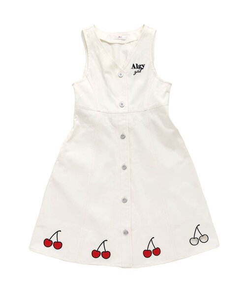 algy（アルジー）の「チェリーモチーフジャンスカ（ジャンパースカート・キッズ・アイボリー/インディゴブルー・XXX-SMALL/XX-SMALL/X-SMALL/MEDIUM/SMALL）」の2枚目の写真