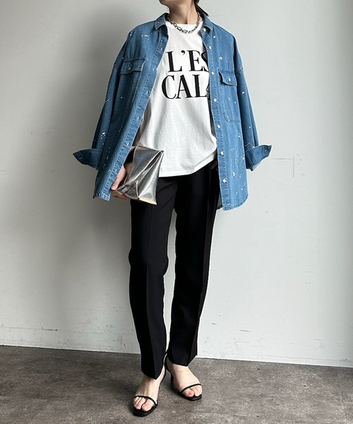 DouDou(ドゥドゥ)の「【WEB限定】 LESCALAプリントフレンチスリーブTEE(Tシャツ/カットソー・レディース・チャコールグレー/ベージュ/オフホワイト/ピンク・FREE)」の6枚目の写真