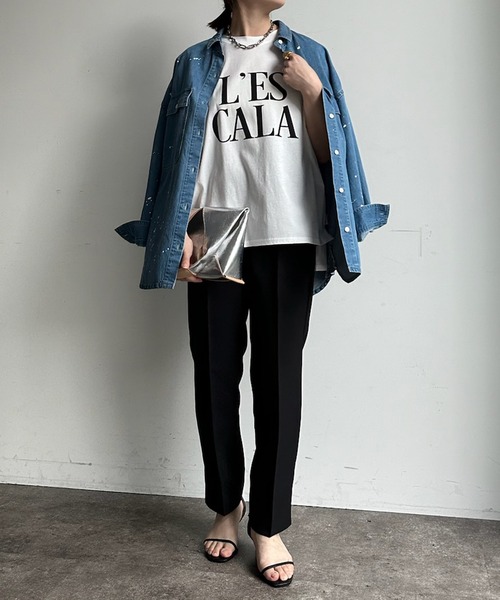 DouDou(ドゥドゥ)の「【WEB限定】 LESCALAプリントフレンチスリーブTEE(Tシャツ/カットソー・レディース・チャコールグレー/ベージュ/オフホワイト/ピンク・FREE)」の7枚目の写真