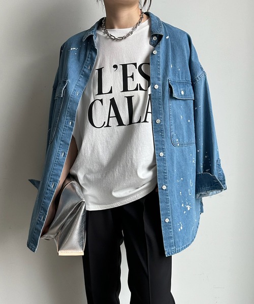 DouDou(ドゥドゥ)の「【WEB限定】 LESCALAプリントフレンチスリーブTEE(Tシャツ/カットソー・レディース・チャコールグレー/ベージュ/オフホワイト/ピンク・FREE)」の8枚目の写真