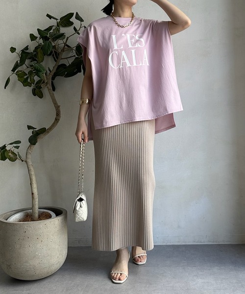 DouDou(ドゥドゥ)の「【WEB限定】 LESCALAプリントフレンチスリーブTEE(Tシャツ/カットソー・レディース・チャコールグレー/ベージュ/オフホワイト/ピンク・FREE)」の12枚目の写真