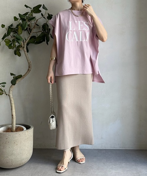 DouDou(ドゥドゥ)の「【WEB限定】 LESCALAプリントフレンチスリーブTEE(Tシャツ/カットソー・レディース・チャコールグレー/ベージュ/オフホワイト/ピンク・FREE)」の13枚目の写真