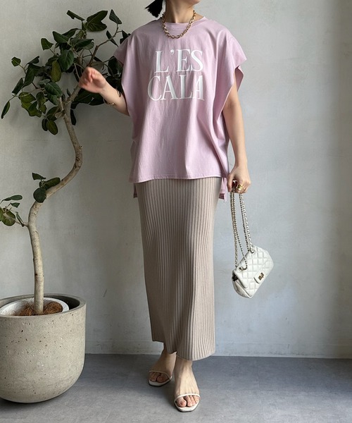 DouDou(ドゥドゥ)の「【WEB限定】 LESCALAプリントフレンチスリーブTEE(Tシャツ/カットソー・レディース・チャコールグレー/ベージュ/オフホワイト/ピンク・FREE)」の15枚目の写真