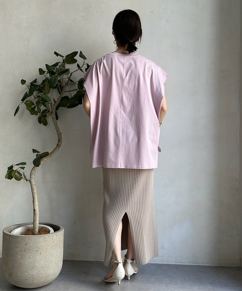 DouDou(ドゥドゥ)の「【WEB限定】 LESCALAプリントフレンチスリーブTEE(Tシャツ/カットソー・レディース・チャコールグレー/ベージュ/オフホワイト/ピンク・FREE)」の16枚目の写真