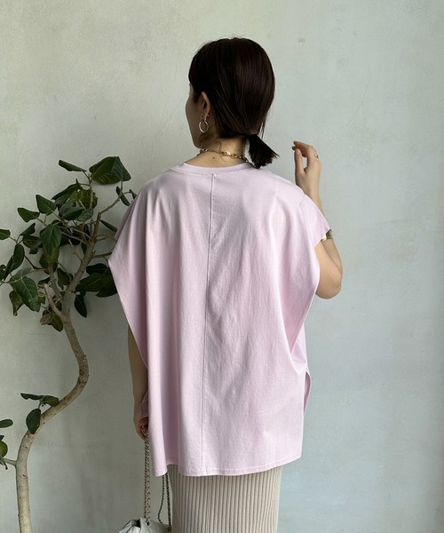 DouDou(ドゥドゥ)の「【WEB限定】 LESCALAプリントフレンチスリーブTEE(Tシャツ/カットソー・レディース・チャコールグレー/ベージュ/オフホワイト/ピンク・FREE)」の20枚目の写真