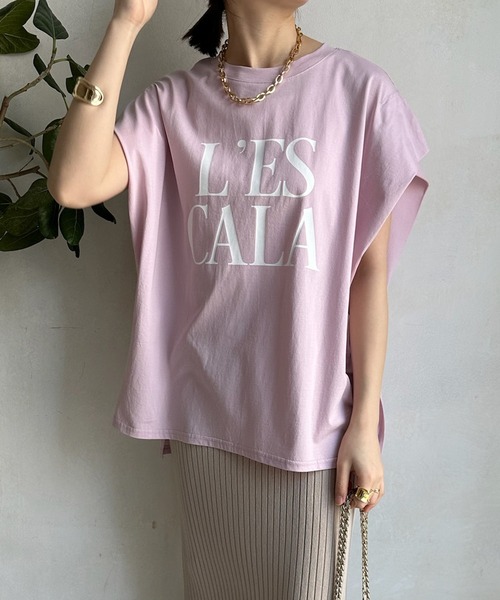 DouDou(ドゥドゥ)の「【WEB限定】 LESCALAプリントフレンチスリーブTEE(Tシャツ/カットソー・レディース・チャコールグレー/ベージュ/オフホワイト/ピンク・FREE)」の17枚目の写真