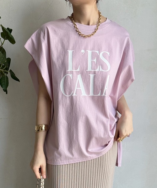 DouDou(ドゥドゥ)の「【WEB限定】 LESCALAプリントフレンチスリーブTEE(Tシャツ/カットソー・レディース・チャコールグレー/ベージュ/オフホワイト/ピンク・FREE)」の18枚目の写真