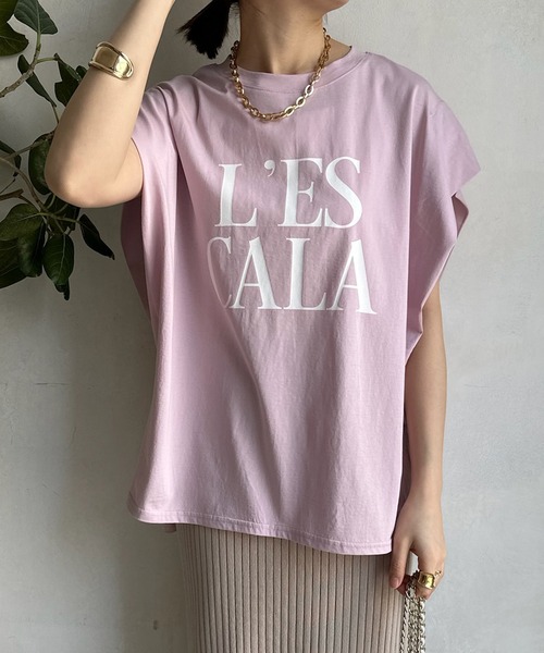 DouDou(ドゥドゥ)の「【WEB限定】 LESCALAプリントフレンチスリーブTEE(Tシャツ/カットソー・レディース・チャコールグレー/ベージュ/オフホワイト/ピンク・FREE)」の19枚目の写真