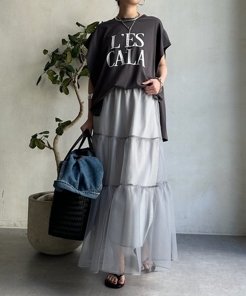 DouDou(ドゥドゥ)の「【WEB限定】 LESCALAプリントフレンチスリーブTEE(Tシャツ/カットソー・レディース・チャコールグレー/ベージュ/オフホワイト/ピンク・FREE)」の21枚目の写真