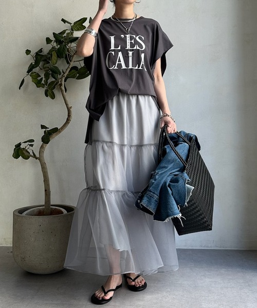 DouDou(ドゥドゥ)の「【WEB限定】 LESCALAプリントフレンチスリーブTEE(Tシャツ/カットソー・レディース・チャコールグレー/ベージュ/オフホワイト/ピンク・FREE)」の22枚目の写真