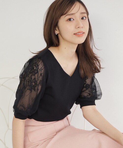 専用♡フランスからお取寄せ 翡翠グリーンの綺麗色レース装飾ニット