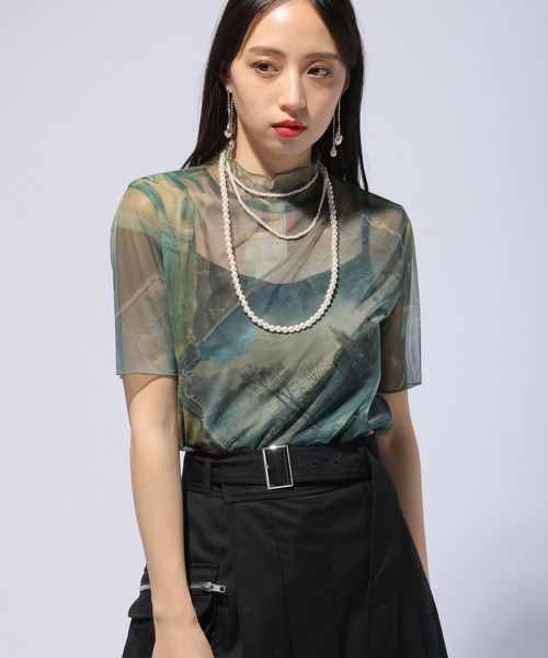 HARE（ハレ）の「ガラシアーモックネックトップス(HARE)（Tシャツ/カットソー・レディース・ブラック/ブルー/グリーン・FREE）」の9枚目の写真