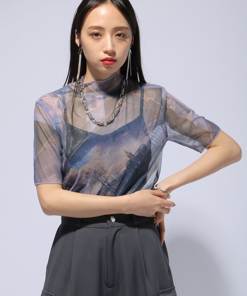 HARE（ハレ）の「ガラシアーモックネックトップス(HARE)（Tシャツ/カットソー・レディース・ブラック/ブルー/グリーン・FREE）」の12枚目の写真