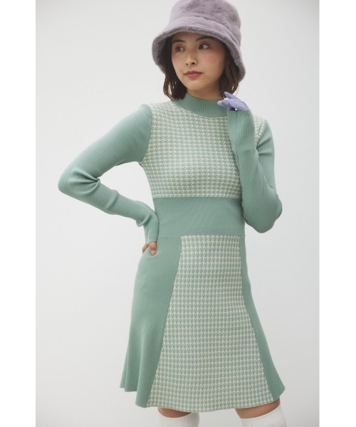 RIENDA GOLFヒョウ柄タートルネックワンピース RIENDA GOLF】千鳥柄ニットワンピース(ワンピース)|RIENDA