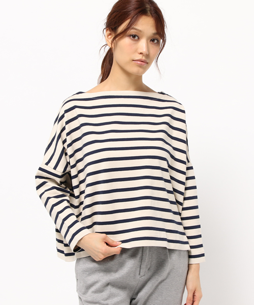 Demi-Luxe BEAMS(デミルクス ビームス)の「Traditional Weatherwear / BIG マリンボートネック プルオーバー(Tシャツ/カットソー・レディース・ホワイト系その他/ブラック・ONE SIZE)」の1枚目の写真