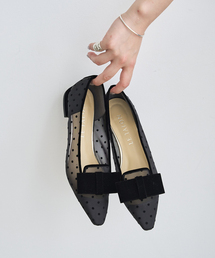 チュールドットリボンオペラフラット