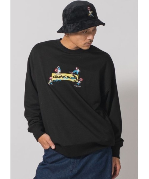 RE730（アールイーセブンサーティー）の「なみおくんはフロントに集合！　ビッグシルエットトレーナー（Tシャツ/カットソー・メンズ・ブラック/オフホワイト・LARGE/X-LARGE/MEDIUM）」の2枚目の写真