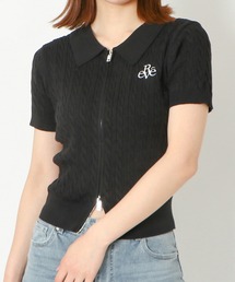 《Wジップ×襟付き》レディース 半袖ケーブル編みカーディガン ニットトップス 春夏秋