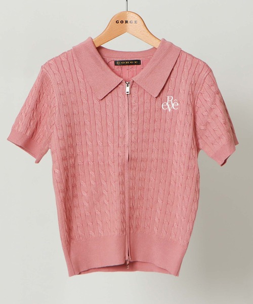 カデュネ　美品正規品　ケーブルポロニット　ピンクシャツブラウスつき　茶 カデュネ 美品正規品 ケーブルポロニット ピンクシャツブラウス