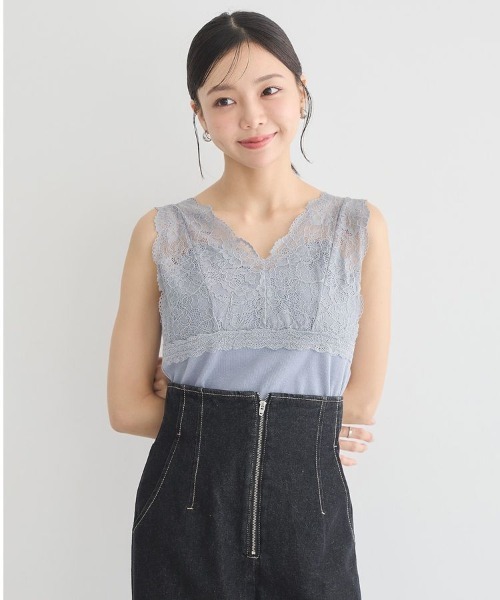 earth music&ecology（アースミュージックアンドエコロジー）の「2WAYレースタンクトップ（タンクトップ・レディース・グレイッシュブルー/ブラック/アイボリー/モカ・S/M）」の12枚目の写真