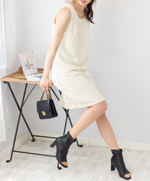 パッチワークレース ノースリーブ ひざ丈 ワンピース