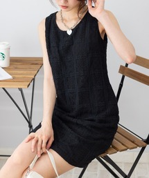 パッチワークレース ノースリーブ ひざ丈 ワンピース