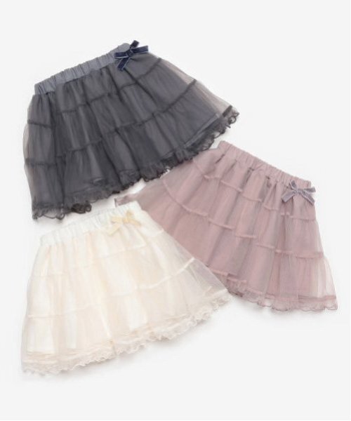 petit main(プティマイン)の「チュールティアードスカート(スカート・キッズ・チャコール/ピンク/アイボリー・130cm/120cm/110cm/100cm/90cm/80cm)」の15枚目の写真