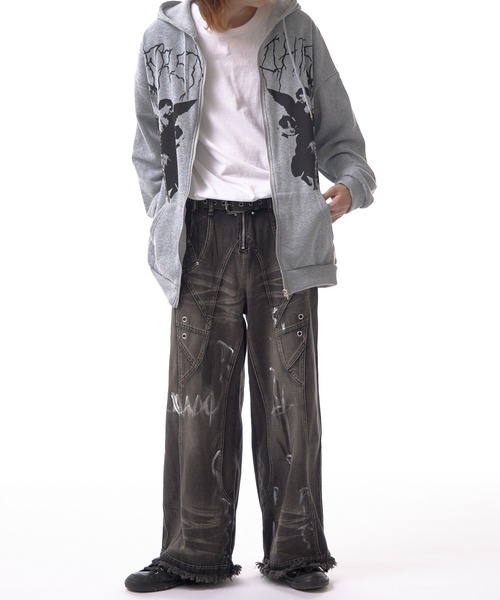Theater code(シアターコード)の「【20%OFF】irregular switching graffiti denim pants / 切替 グラフィック デニムパンツ 2026年春夏(デニムパンツ・メンズ・ブラック・FREE)」の14枚目の写真