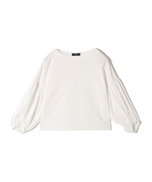 SHIPS Colors(シップス カラーズ)の「SHIPS Colors:〈洗濯機可能〉シルケットスムース ボリュームスリーブ トップス◇(Tシャツ/カットソー・レディース・オフホワイト/ブラック/ブラウン・ONE SIZE)」の4枚目の写真