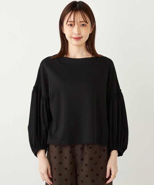 SHIPS Colors(シップス カラーズ)の「SHIPS Colors:〈洗濯機可能〉シルケットスムース ボリュームスリーブ トップス◇(Tシャツ/カットソー・レディース・オフホワイト/ブラック/ブラウン・ONE SIZE)」の12枚目の写真